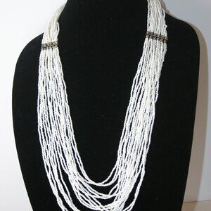 Multi-strand White Seed Bead Necklace with Metal Clasp R-931